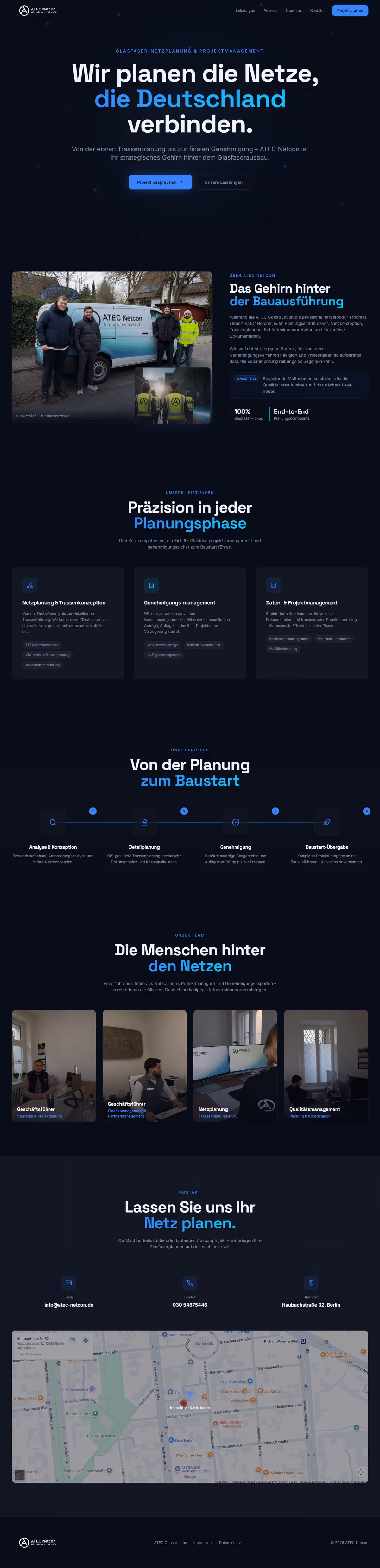 Vollständige Aufnahme der Website Atec Netcon von oben bis unten